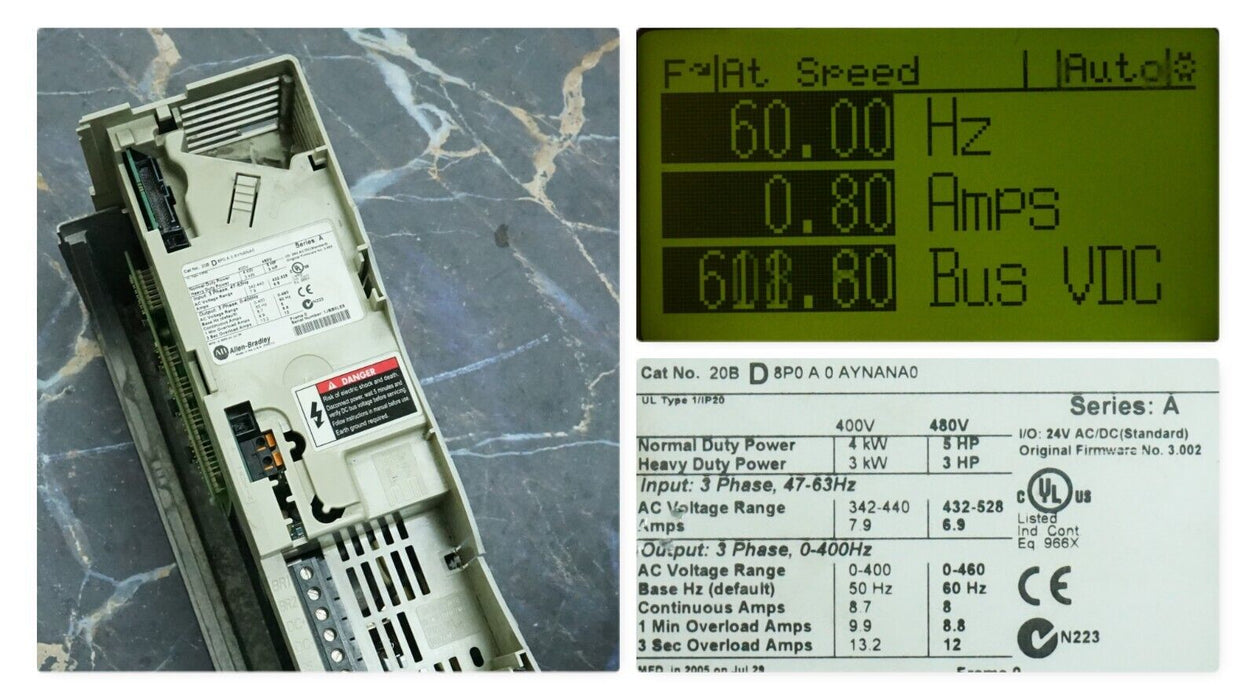 Allen Bradley Power Flex 700 5 HP 20BD8P0A0AYNANA0 480VAC Tested Core Only