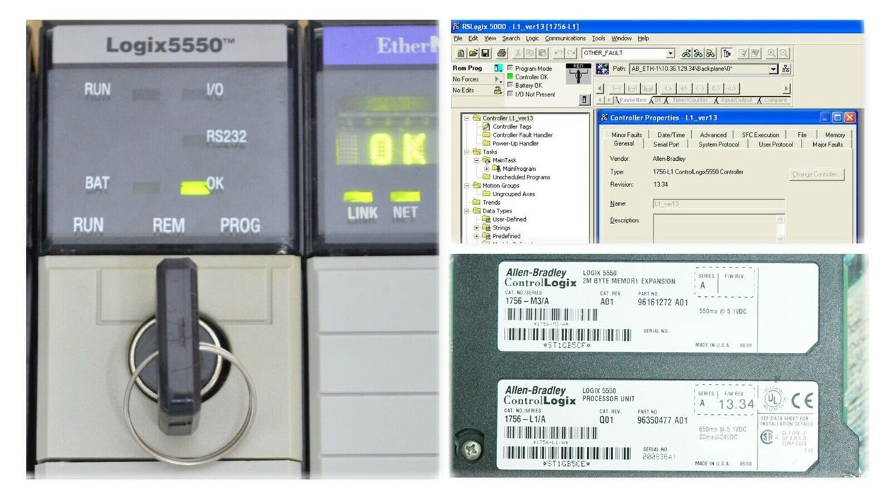 Allen Bradley 1756-L1/A and 1756-M3A ControlLogix Series A Tested Good FRN:13.34