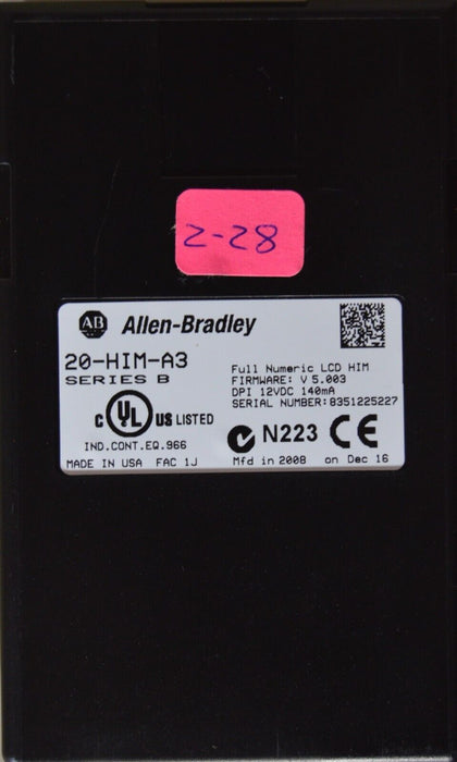 Allen-Bradley 20-HIM-A3 SERIES B Full Numeric HMI Keypad Firmware: 5.003  #2-28