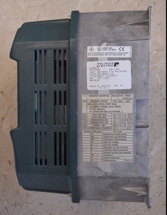 Reliance Electric GV3000 SE Vector 2HP 2V4160 VER.6.01 AC Drive Tested Good