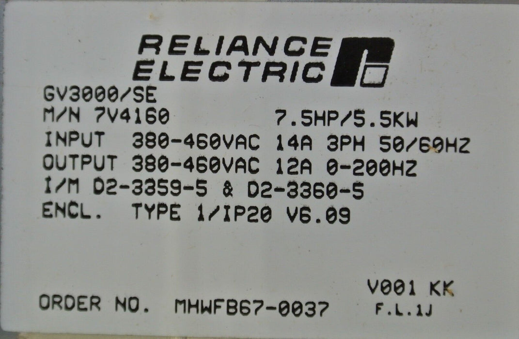 NEW Reliance Electric GV3000 /SE 7.5 HP 7V4160 Firmware 6.09 AC Drive - WITH BOX