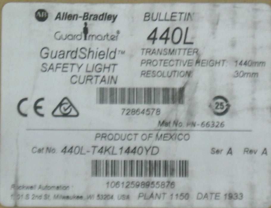 New Allen-Bradley 440L-T4KL1440YD Series A Guardshield Safety Light Curtains