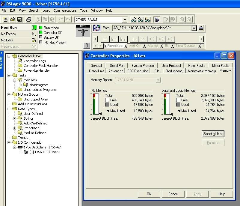 Allen Bradley 1756-L61 Series B ControlLogix Processor with Key FRN:16.20 2MB