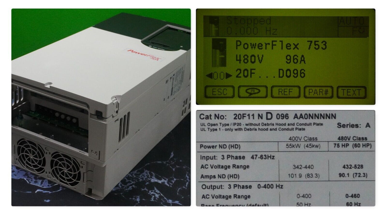 Allen-Bradley PowerFlex 753 20F11ND096AA0NNNNN 75HP 480VAC FRN:9.001