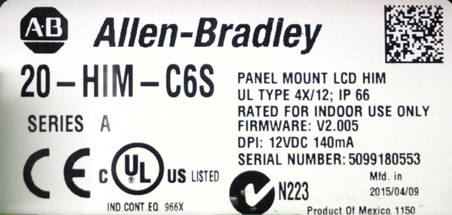 Allen Bradley 20-HIM-C6S Series A Panel Mount Remote HIM Tested Good