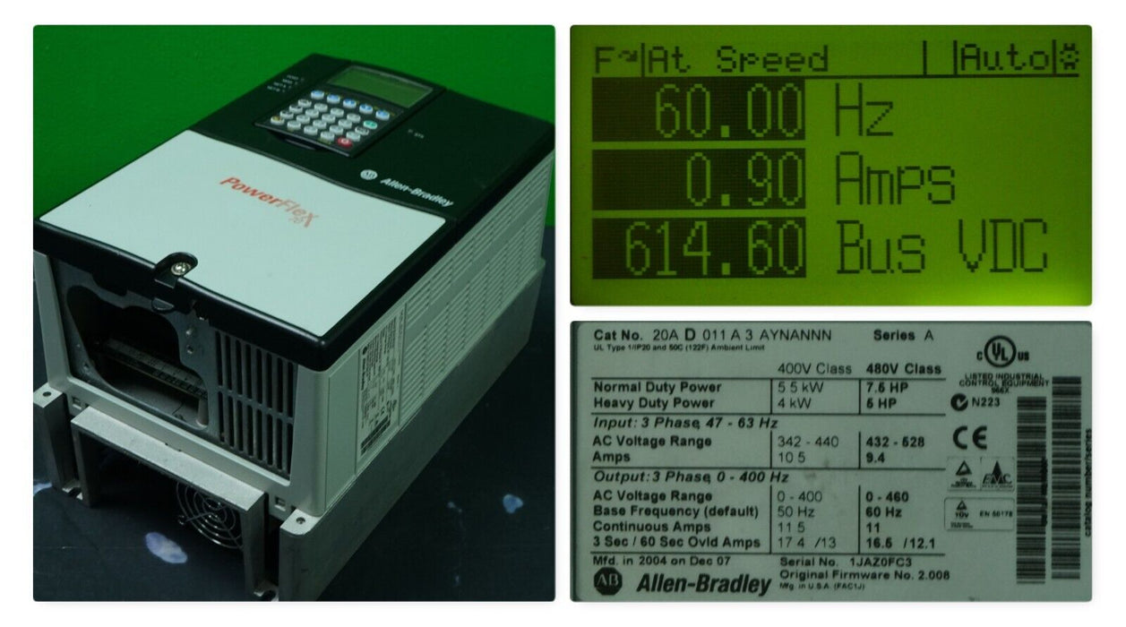 Allen-Bradley PowerFlex 70 7.5 HP 20AD011A3AYNANNN 480 VAC Tested Good FRN:2.008