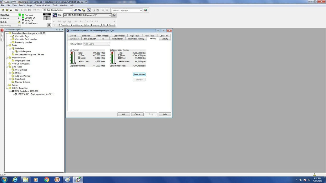 Allen Bradley 1756-L63/B ControlLogix Logix5563 8 MB Memory Tested Good Ser.CFD2