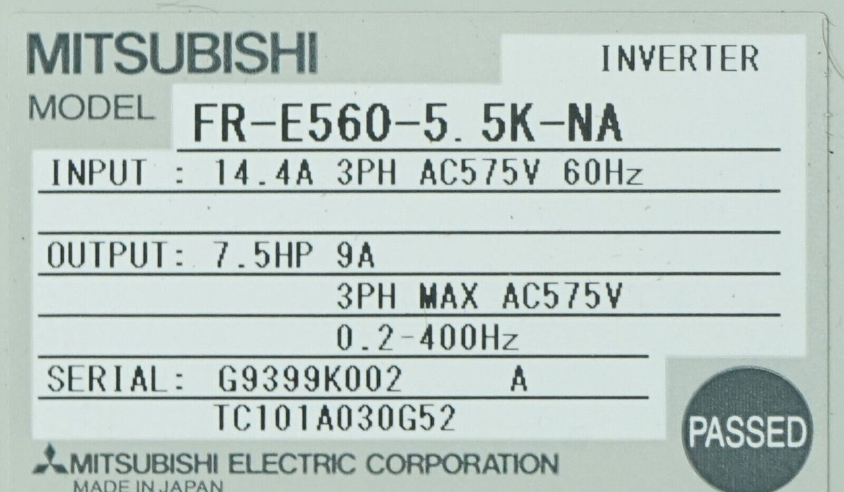 New FR-E560-5.5K-NA MITSUBISHI INVERTER 7.5HP 575V MICRO-FD