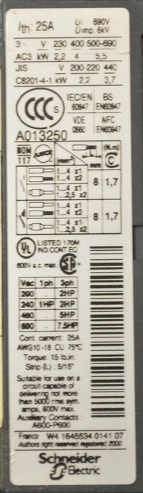 Schneider Electric Telemecanique LC1D09BL LRD-05 Contactor 3 Pole 24v