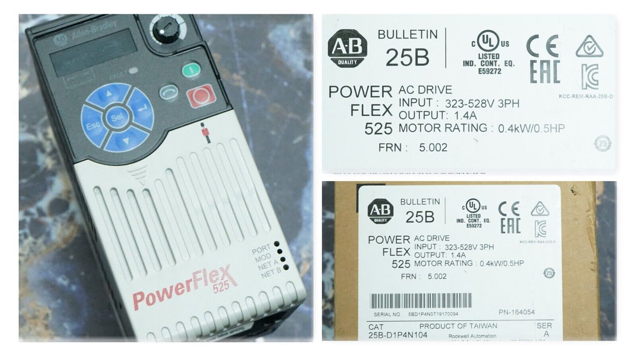 New 2019 Allen Bradley 25B-D1P4N104 1/2HP Powerflex 525 Series A FRN:5.002