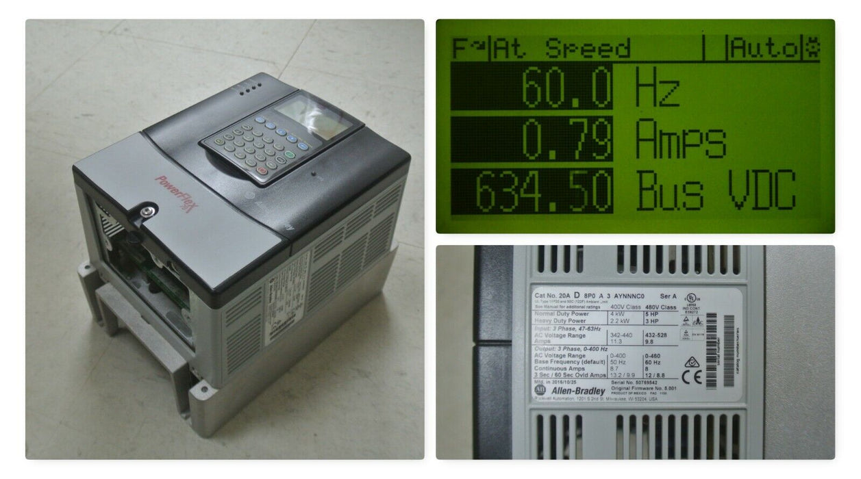 Allen-Bradley PowerFlex 70 5 HP 20AD8P0A3AYNNNC0 480 VAC FRN:5.001