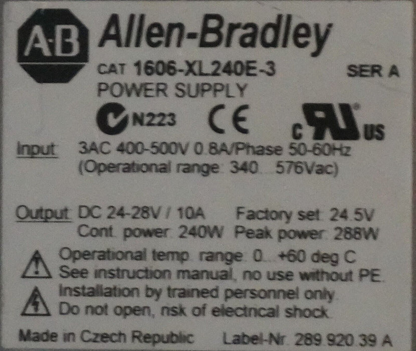 Allen Bradley 1606-XL DC Power Supply 1606-XL240E-3 Ser. A 240W Tested Good