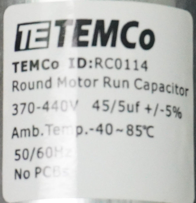 New TEMCo 45+5 uf/MFD 370-440 VAC volts Round Dual Run Capacitor 50/60 Hz