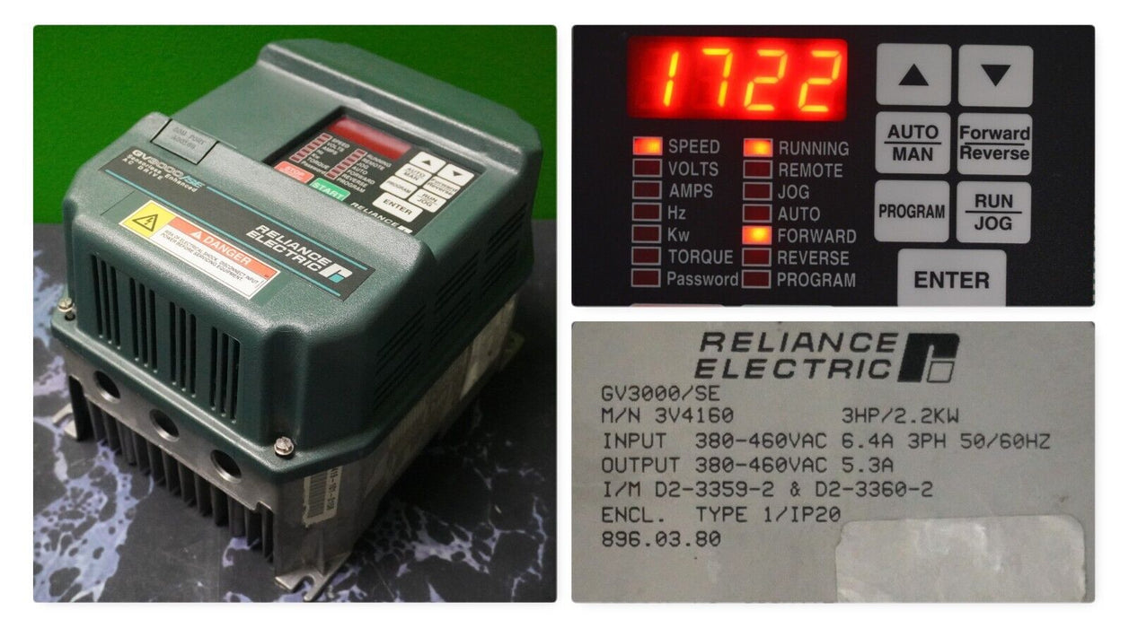 Reliance Electric GV3000 3V4160 3HP VER.6.01 AC Inverter 460VAC Tested Good