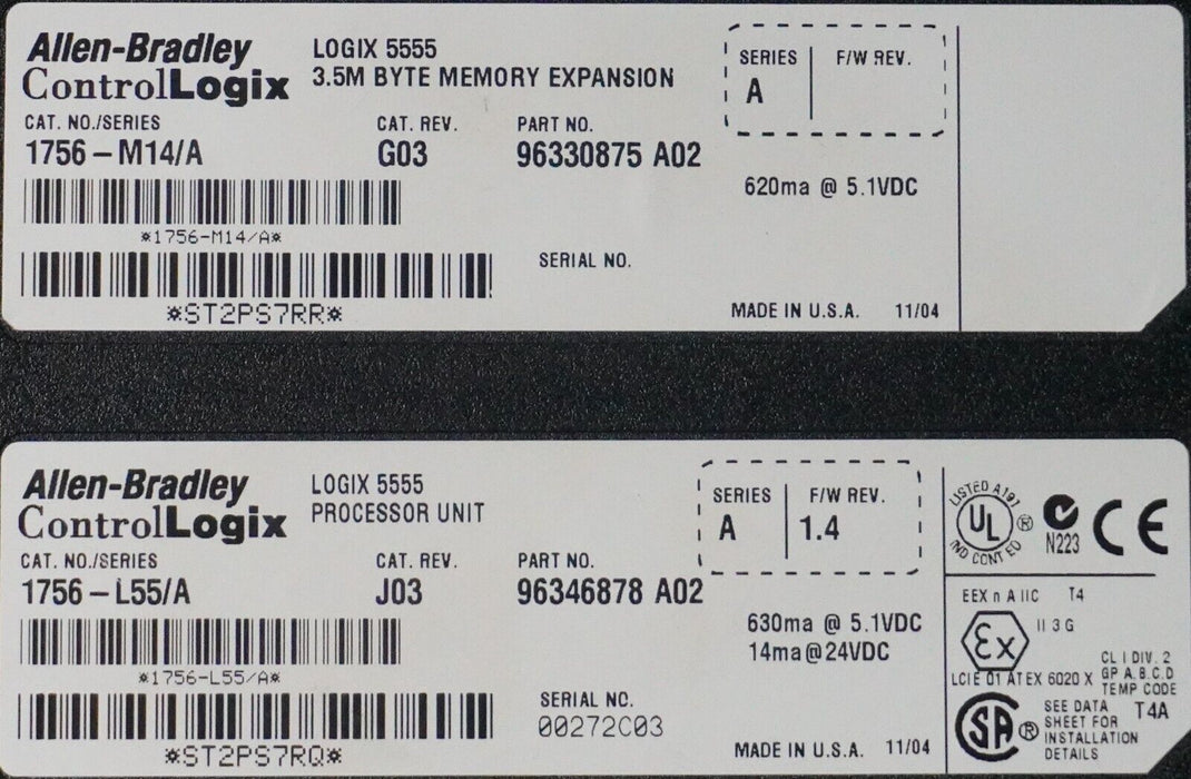 Allen Bradley 1756-L55/A 1756-M14/A ControlLogix Logix5555 Processor FRN:1.4