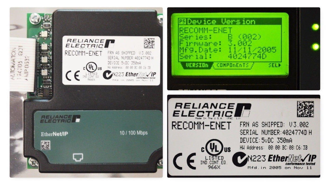 Reliance Electric RECOMM-ENET Ethernet/IP Communications Module Tested FRN:3.002