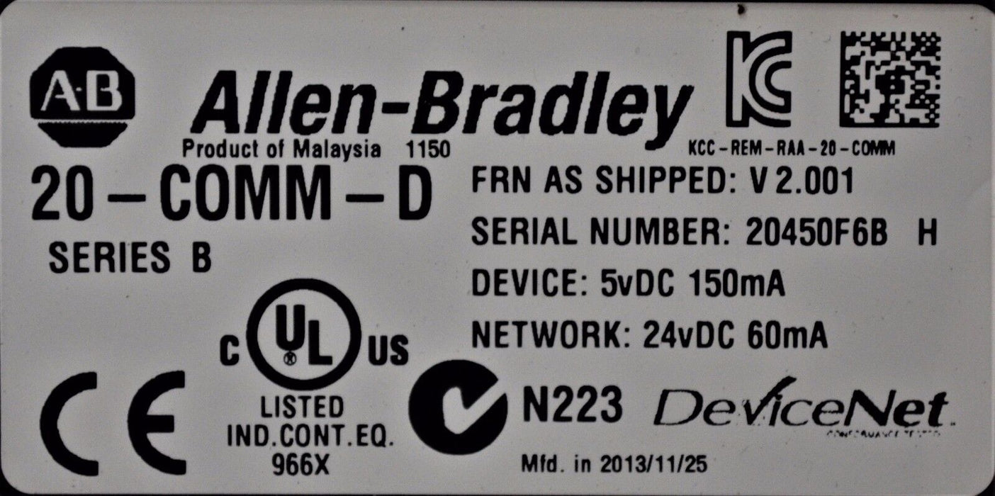 Allen-Bradley 20-COMM-D Series B Powerflex Device Adapter Firmware 2.001 QTY