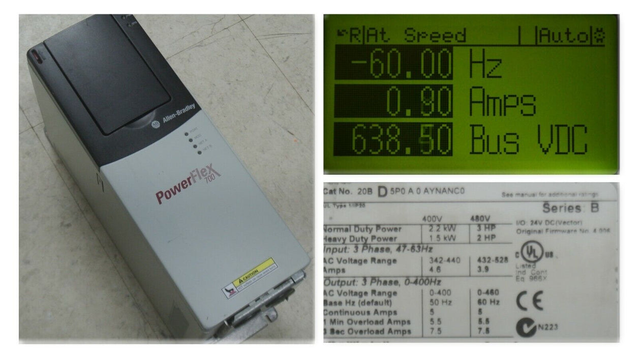 Allen-Bradley 20BD5P0A0AYNANC0 PowerFlex 700 3HP 480 VAC FRN:4.006