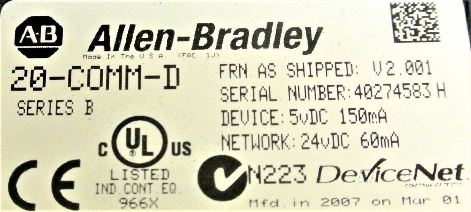 Allen-Bradley 20-COMM-D Series B Powerflex Short Data Cable Firmware 2.001