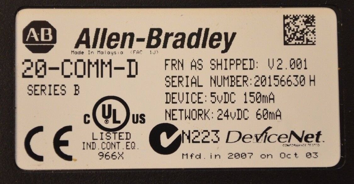 Allen-Bradley 20-COMM-D Series B Powerflex Device Adapter Firmware 2.001 QTY