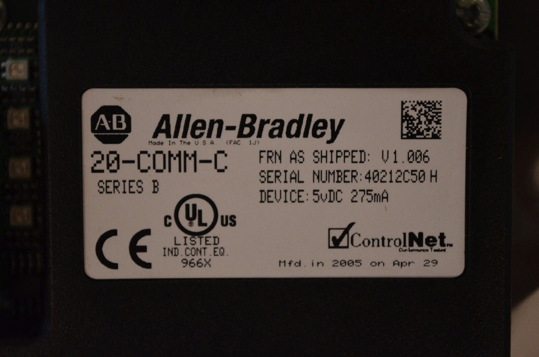 Allen Bradley  20-COMM-C Controlnet Adapter  Series B Firmware V 1.006