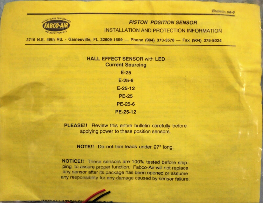 Brand New Fabco-Air PE-25-6 The Pancake Line Piston Position Sensor