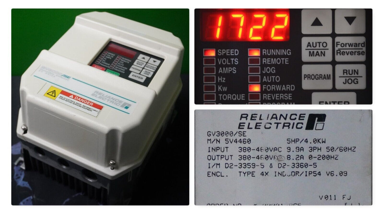 RELIANCE ELECTRIC GV3000/SE 5 HP 5V4460 VER. 6.01 INVERTER TESTED GOOD