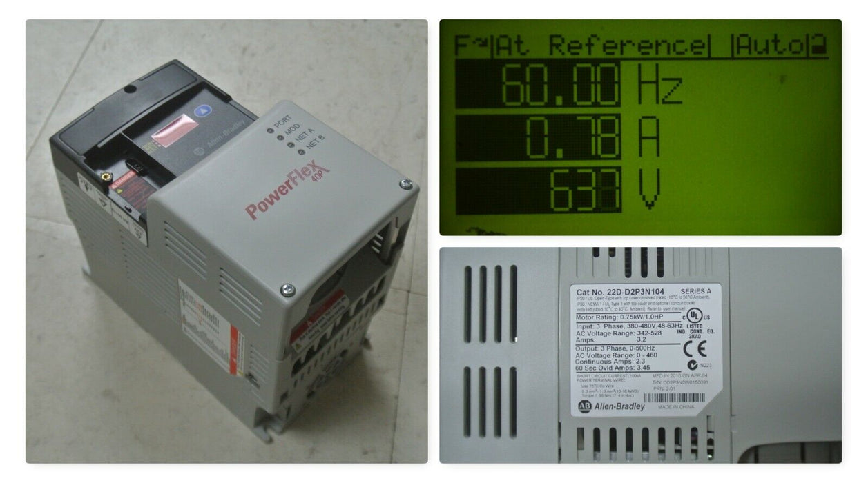 22D-D2P3N104 Allen Bradley Power Flex 40P Drive 1HP Ser.A FRN:2.01