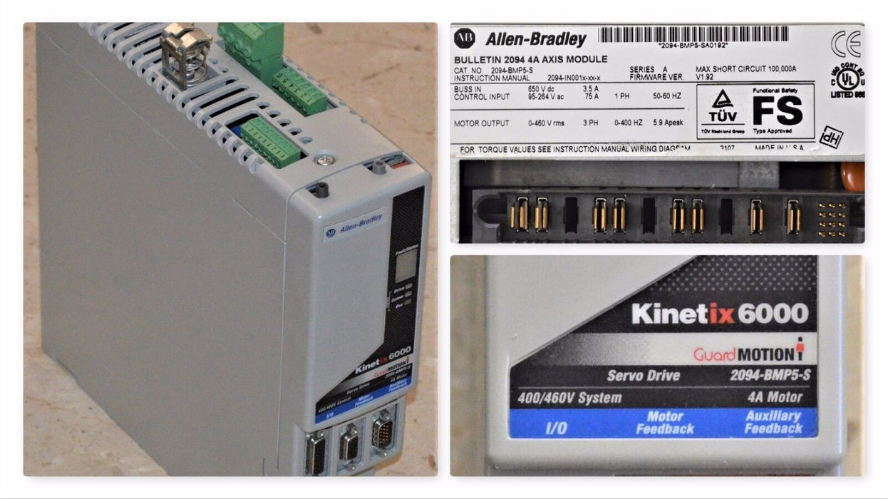 ALLEN-BRADLEY KINETIX 6000 2094-BMP5-S AXIS MODULE 4 AMPS 480 VAC FRN: 1.92