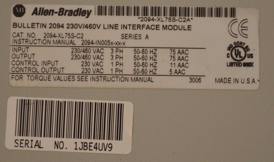 Allen Bradley 2094-XL75S-C2 KINETIX 6000 Line Interface Module