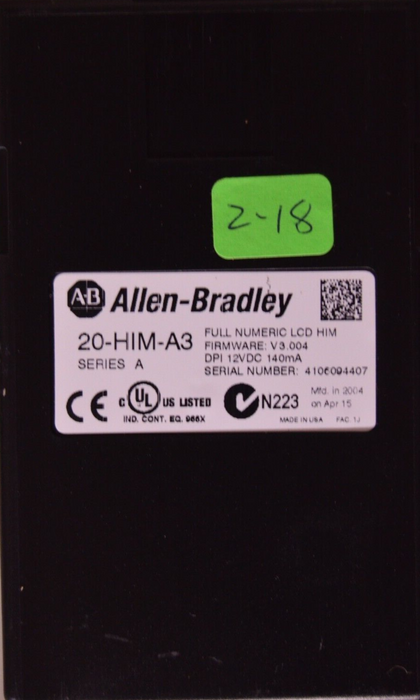 Allen-Bradley 20-HIM-A3 SERIES A Full Numeric HMI Keypad Firmware: 3.004  #2-18