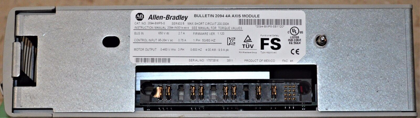 ALLEN-BRADLEY KINETIX 6000 2094-BMP5-S AXIS MODULE 4 AMPS 480 VAC FIRMWARE 1.120