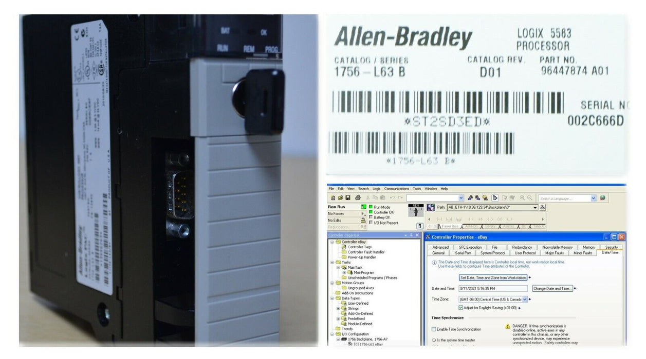 2005 Allen Bradley 1756-L63 /B ControlLogix Logix5563 8 MB Memory Tested Good