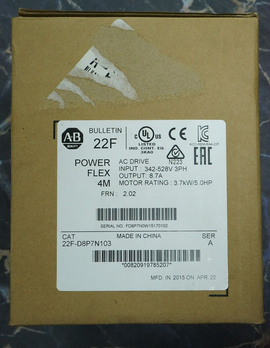 New Allen-Bradley 22F-D8P7N103 Series A PowerFlex 4M AC Drive 3-P 5HP FRN:2.02