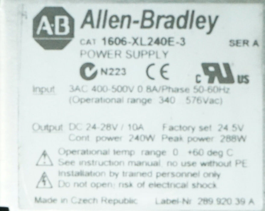 Allen Bradley 1606-XL DC Power Supply 1606-XL240E-3 Ser. A 240W