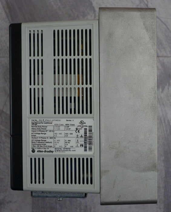 Zero Hours Allen-Bradley PowerFlex 70 2 HP 20AD3P4A3AYYAEG0 480 VAC FRN: 4.001