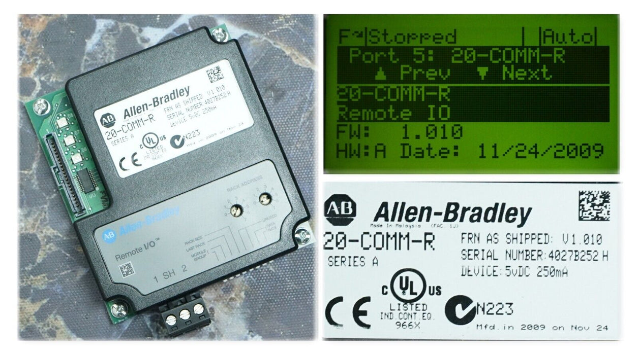 Allen Bradley 20-COMM-R Remote I/O Adapter Firmware 1.010 Tested Good