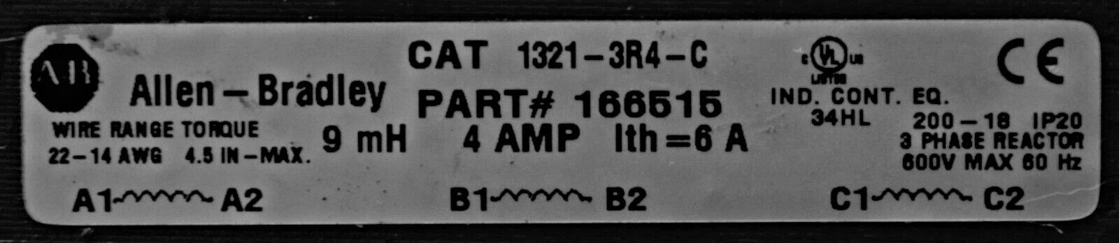 Allen Bradley 3 Phase Reactor 1321-3R4-C Tested Good