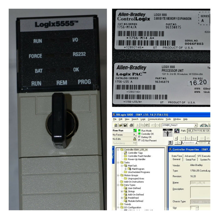 Allen Bradley 1756-L55/A 1756-M14/A ControlLogix Logix5555 Processor FRN,16.20