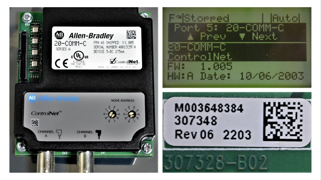 Allen Bradley 20-COMM-C Controlnet Adapter Series A Firmware Ver. 1.005 Quantity