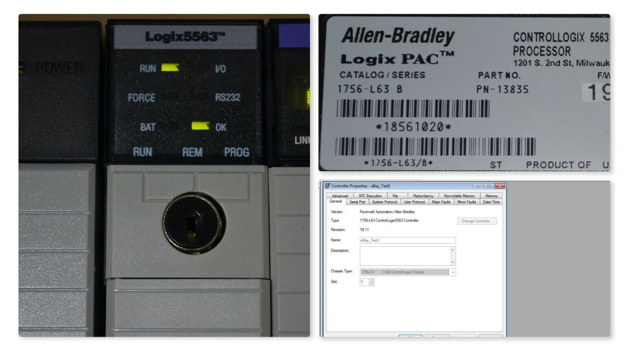 Allen Bradley 1756-L63/B ControlLogix Logix5563 8MB Memory Tested Good FRN.19.11