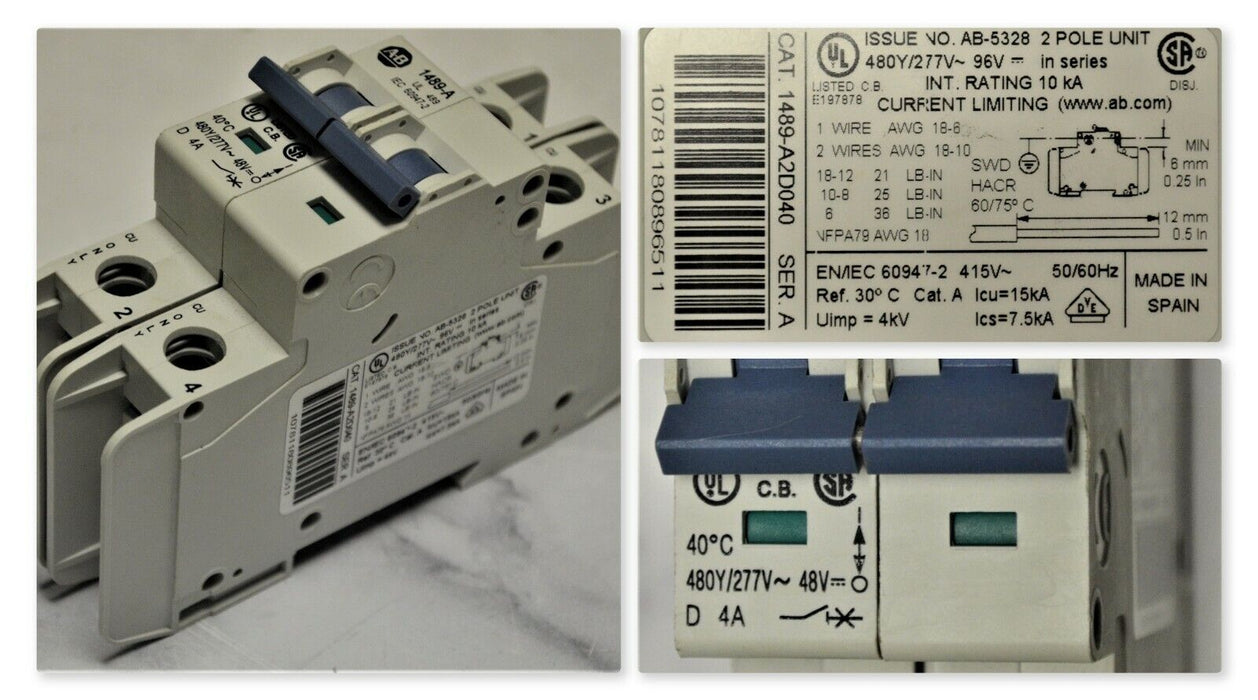 ALLEN BRADLEY 1489-A2D040 SER.A CIRCUIT BREAKER 2P TESTED GOOD