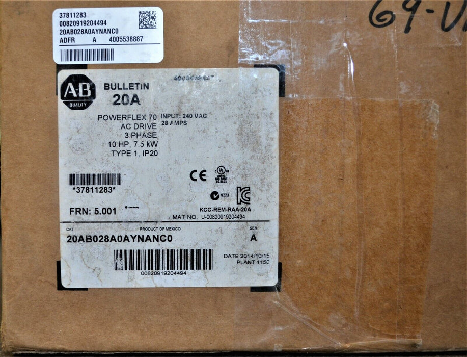 New Allen Bradley PowerFlex 70 10HP 20AB028A0AYNANC0 Series A  240 VAC FRN:5.001