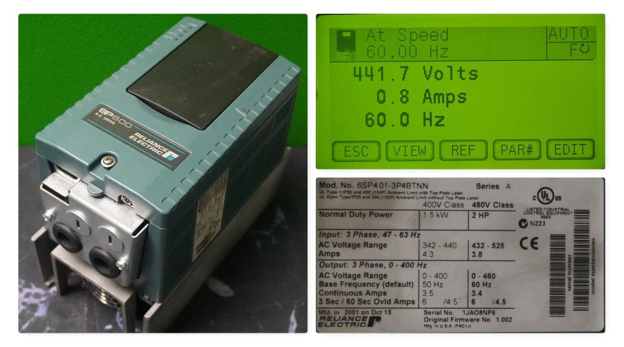 Reliance SP600 6SP401-3P4BTNN 2HP Drive 480 VAC Clean Drive FRN:1.002