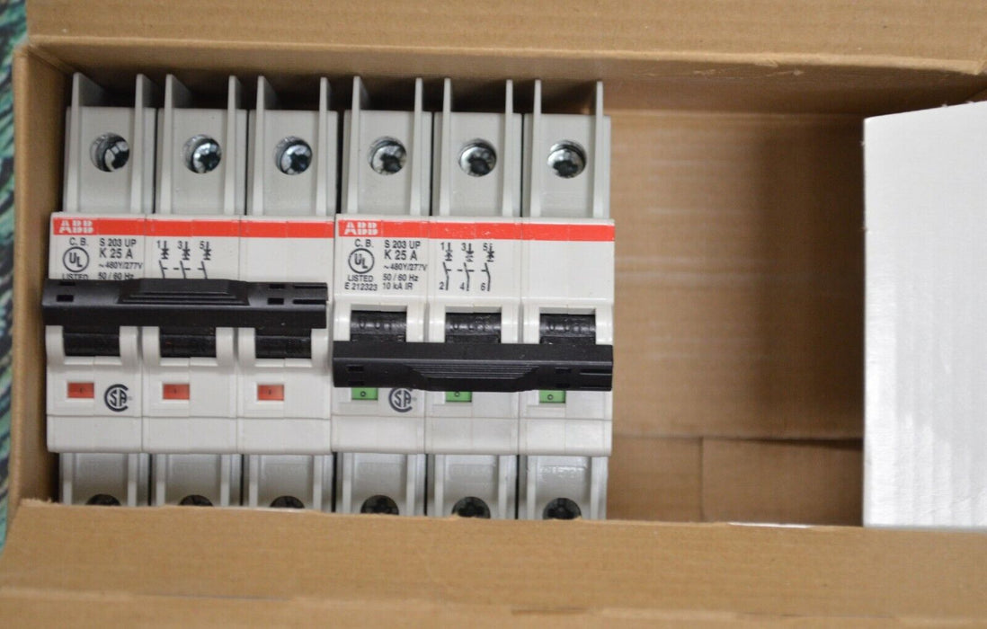 (2) ABB S 203 UP-K 25 A 480/277 V 50/60 HZ 3 P CIRCUIT BREAKER