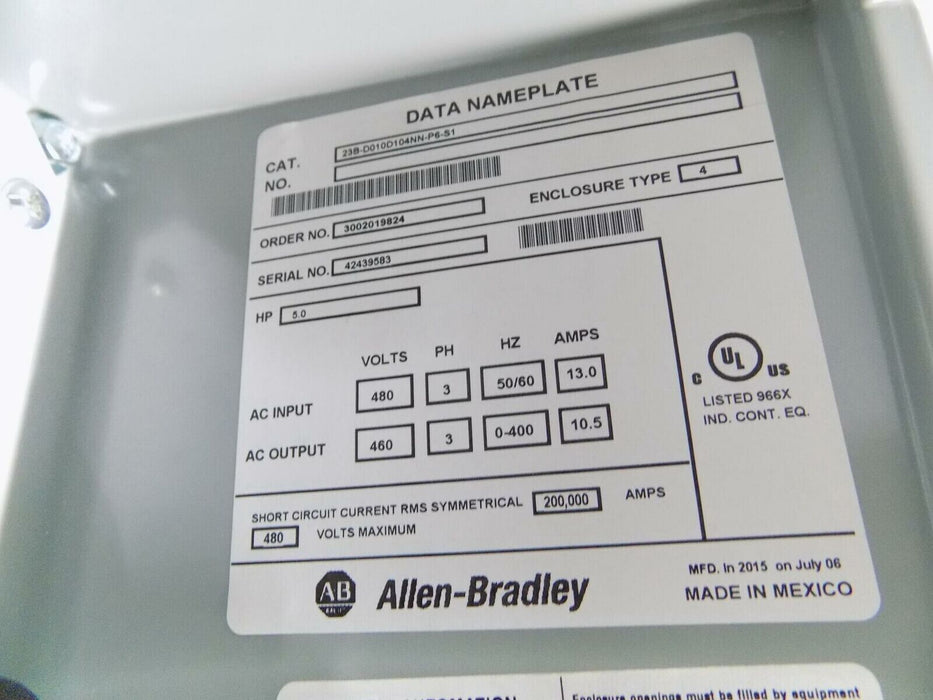 New Allen Bradley Powerflex 40 AC 23B-D010D104NN-P6-S1