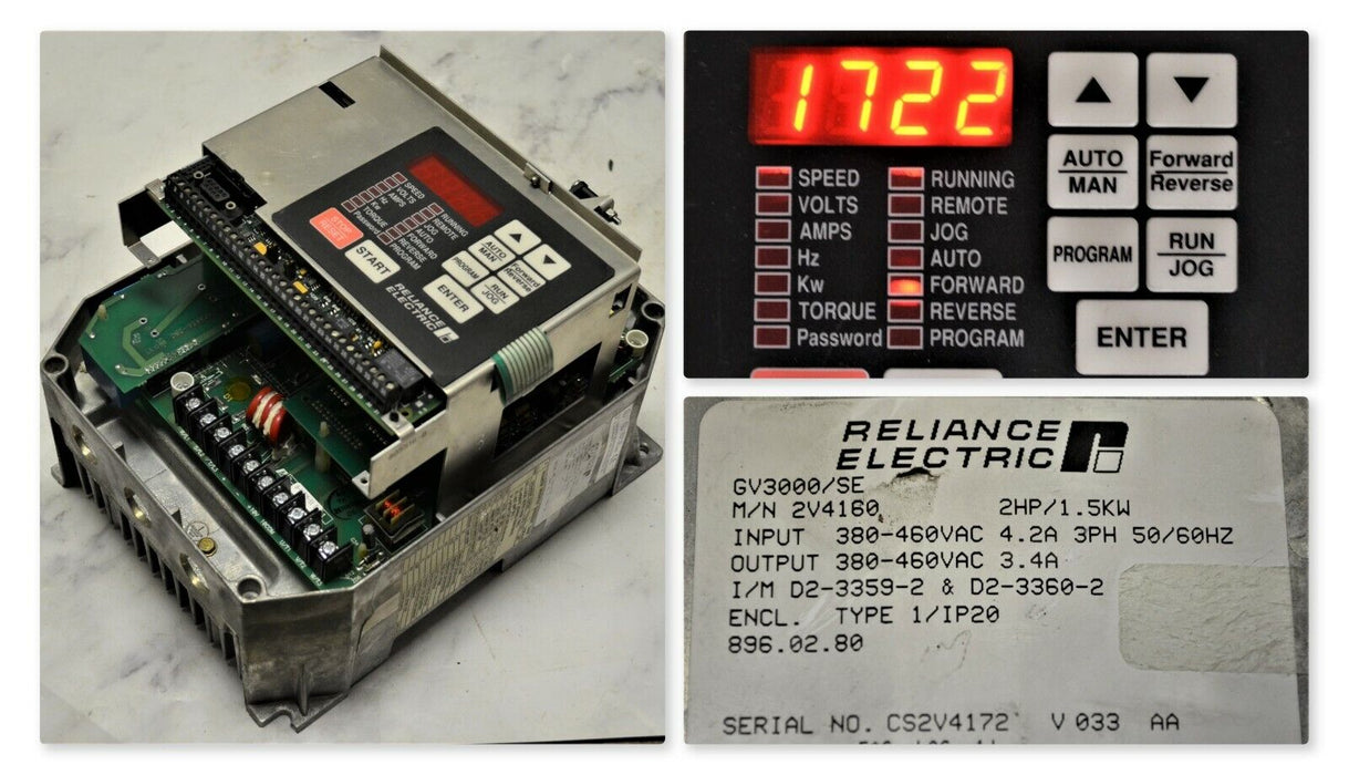 RELIANCE ELECTRIC GV3000 2 HP 2V4160 VER 6.01 INVERTER TESTED GOOD NO COVER