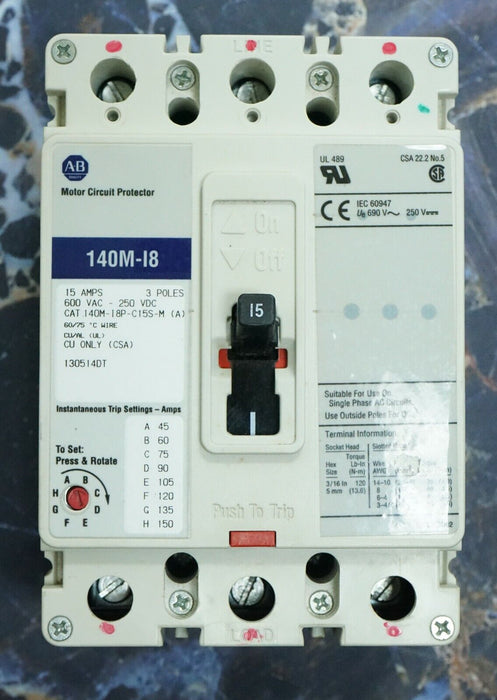 Allen Bradley 140M-I8 Motor Circuit Protector Breaker 3 Pole 15 Amp