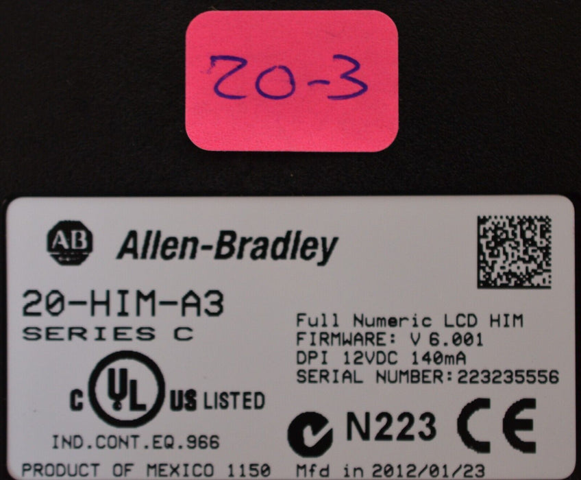 Allen-Bradley 20-HIM-A3 SERIES C Full Numeric HMI Keypad Firmware 6.001   #20-3