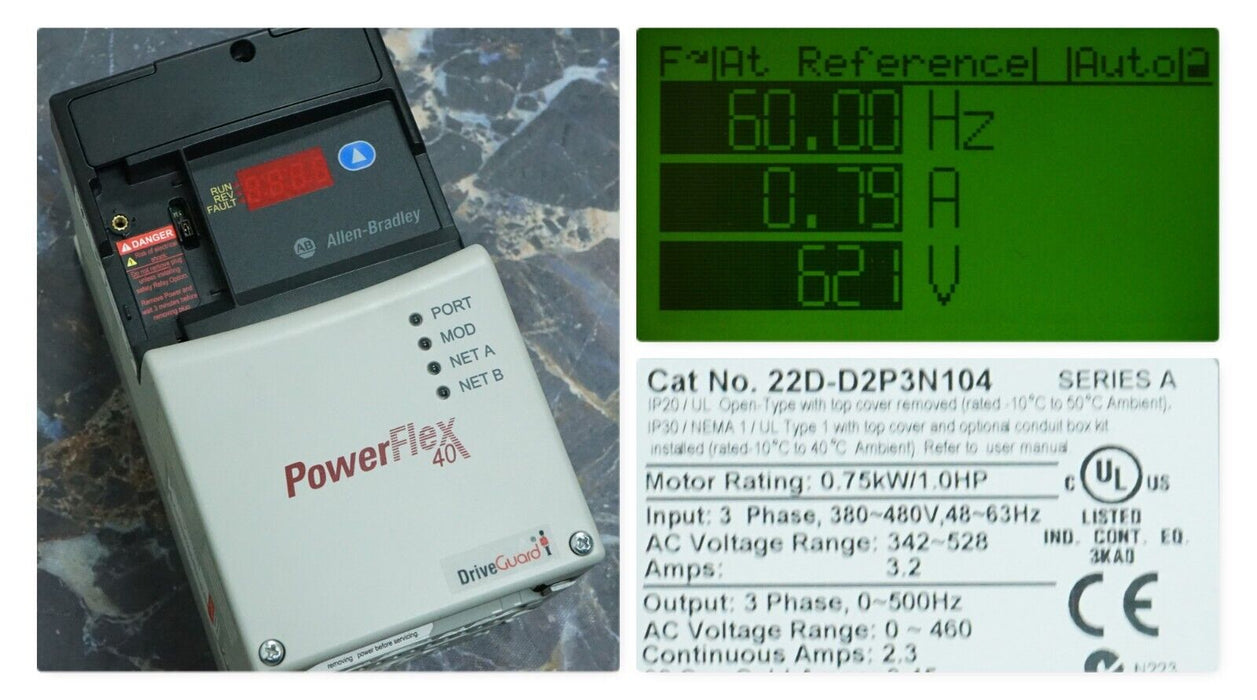 Low Hours Allen-Bradley 22D-D2P3N104 PowerFlex40P FRN:2.01 Series A Tested